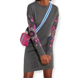 Boden Jasmine Embroidered long sleeve gray crewneck sweatshirt Dress size 6